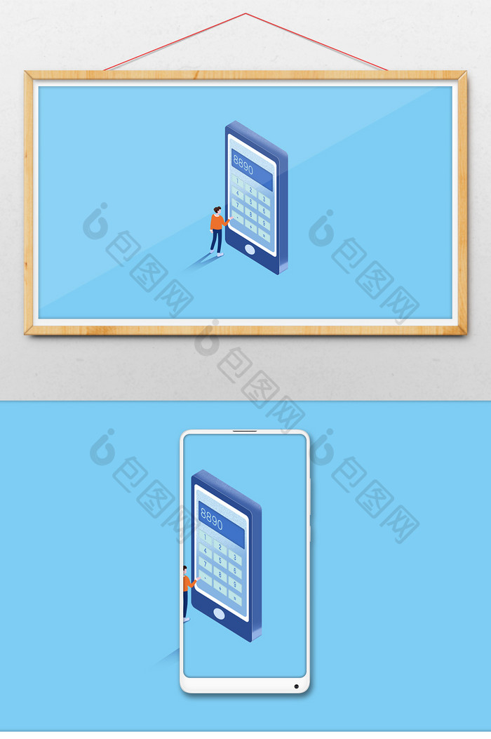2.5Dgif插画点击手机计算器的人
