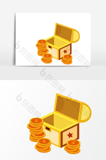 手绘金币游戏宝箱元素图片