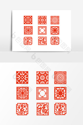 红色中国风传统花纹设计元素图片