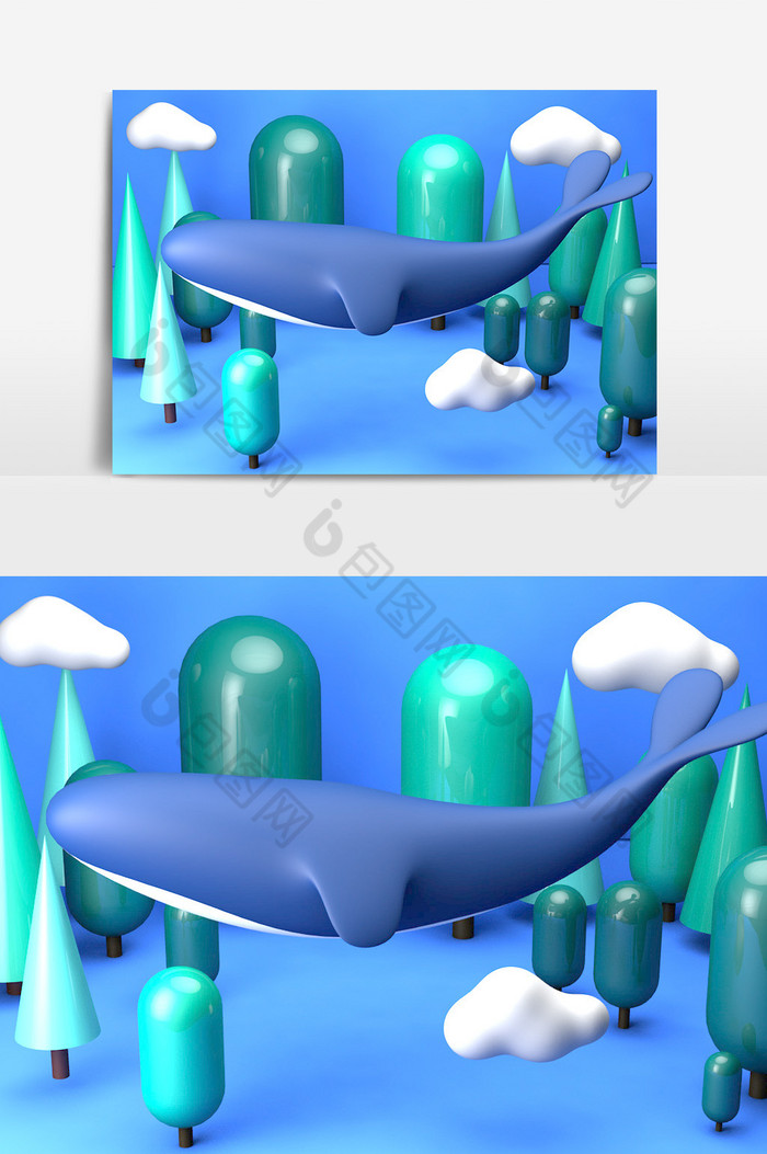 C4D森林里的鲸鱼小场景模型图片图片