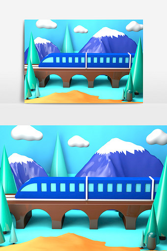 C4D火车旅行场景模型图片