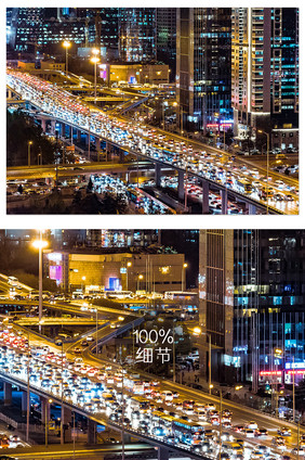 北京下班高峰期车流夜景图