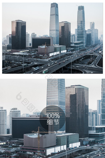 暗调的北京国贸CBD全景图图片