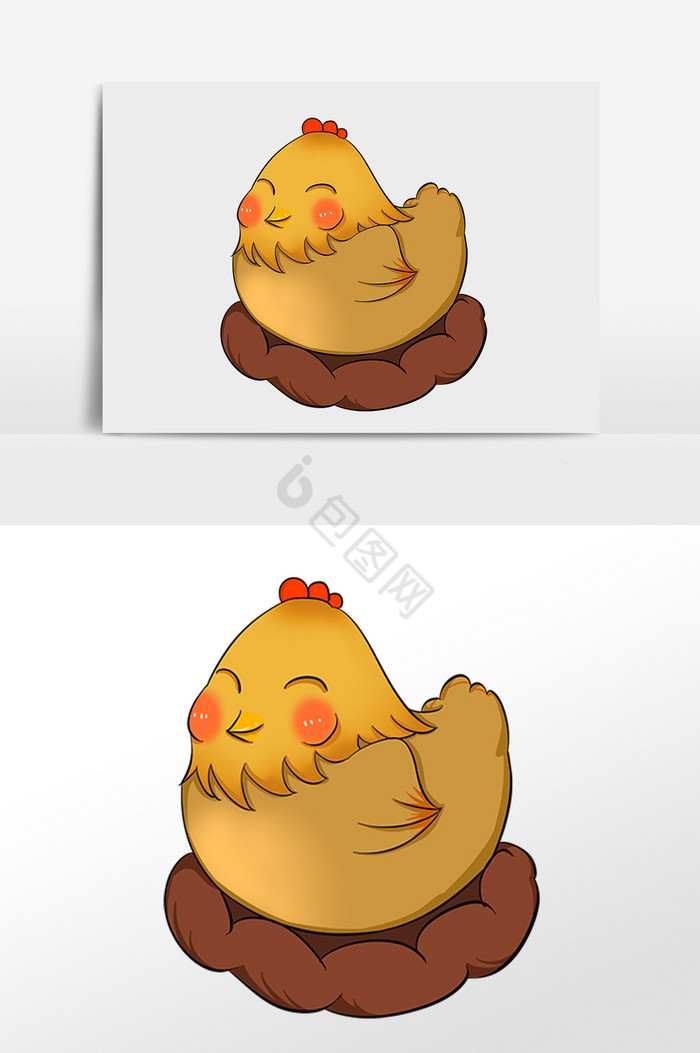 家禽卧着的母鸡插画图片