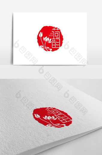 中国风荷韵标志logo设计图片