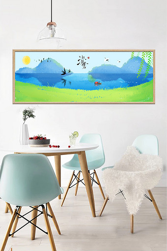 清明节山水风景燕子客厅装饰画图片