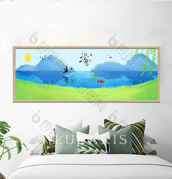 清明节山水风景燕子客厅装饰画