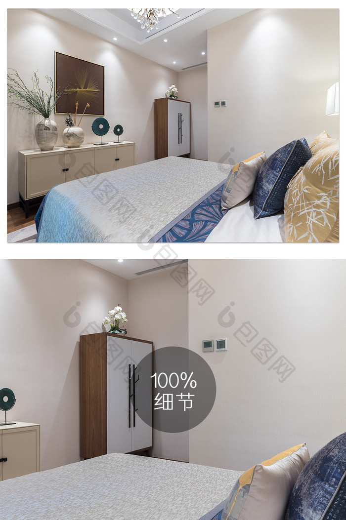 淡雅大气新中式地产卧室摄影图