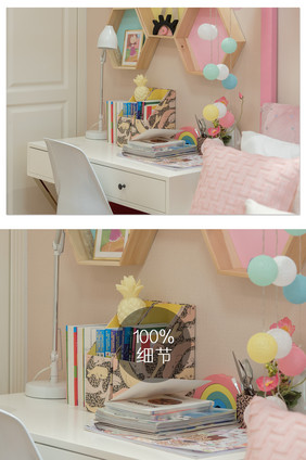 梦幻粉红色公主房床头桌摄影图