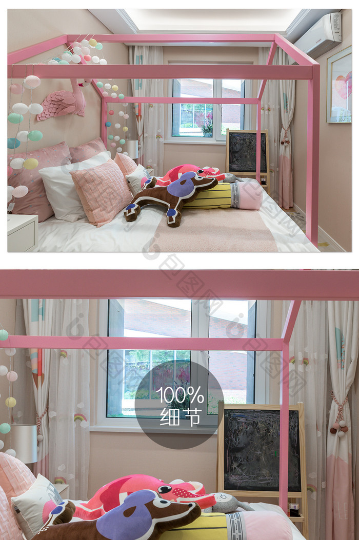 粉色浪漫的地产样板间公主房摄影图