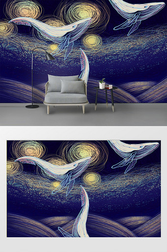 现代星空光圈鲸鱼背景墙图片