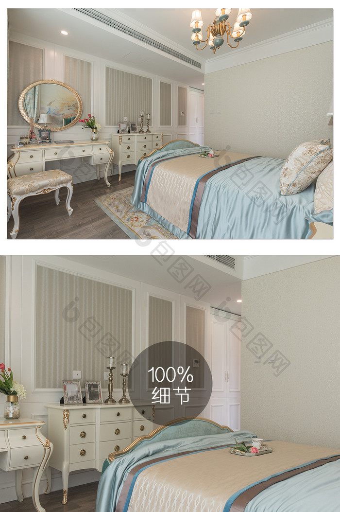 低调奢华的地产样板间卧室摄影图