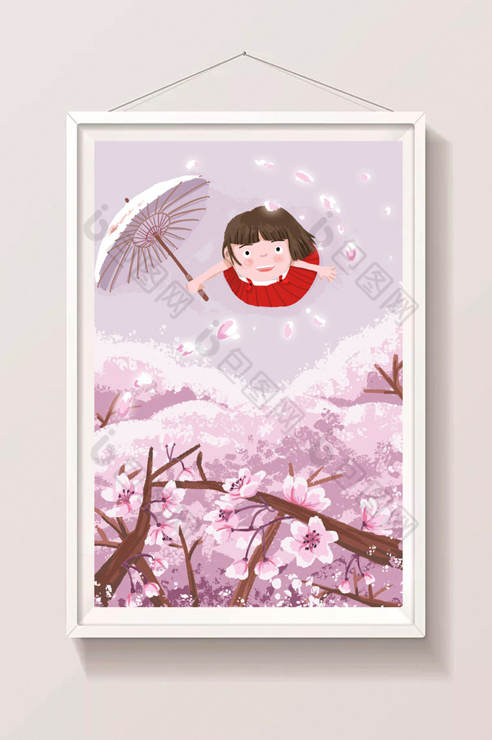 红衣女孩樱花祭插画图片图片