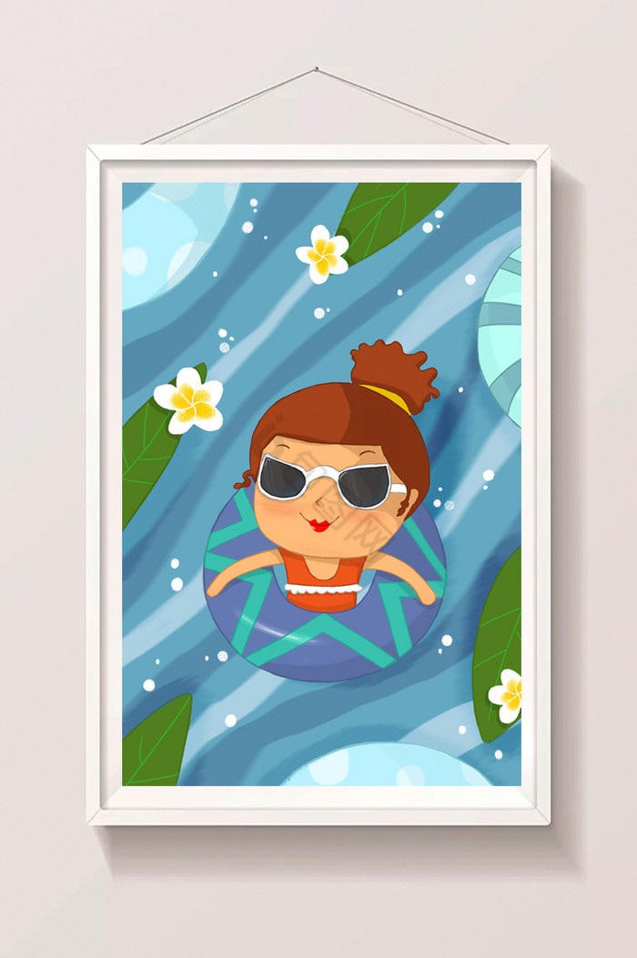 泳池游泳女孩插画图片