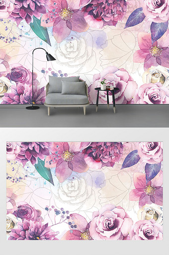 新现代手绘花卉唯美背景墙壁画图片