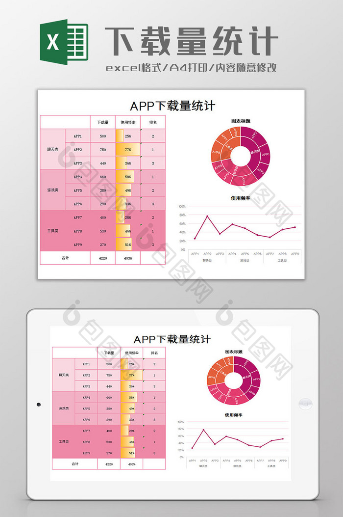 下载量统计excel模板