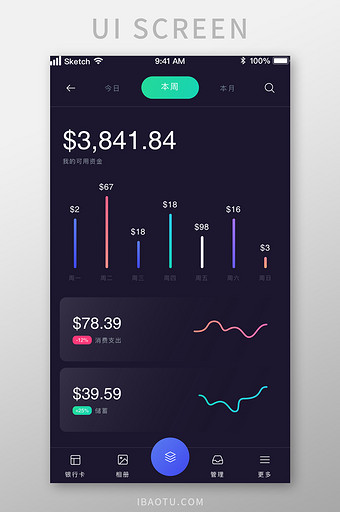 时尚金融消费储蓄理财数据统计UI移动界面图片