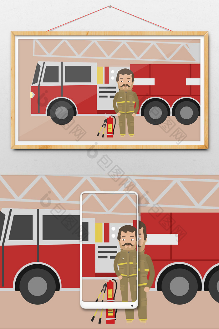 卡通人物消防员扁平化动图
