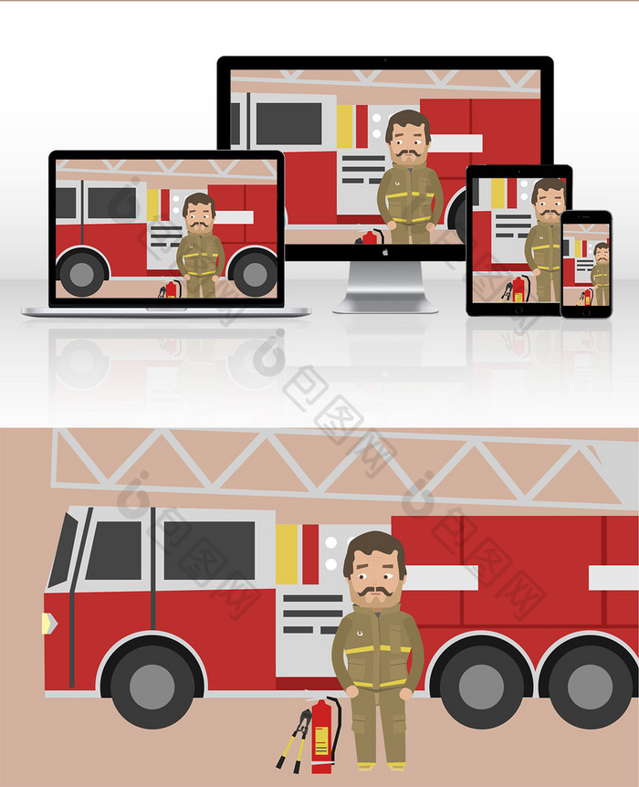 卡通人物消防员扁平化动图
