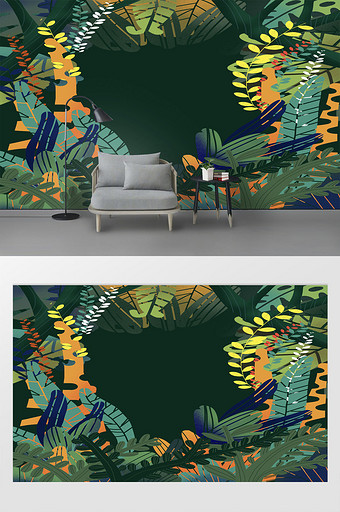 现代欧式热带雨林手绘背景墙图片