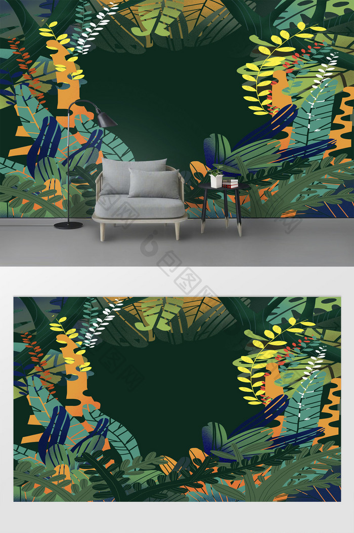 现代欧式热带雨林手绘背景墙