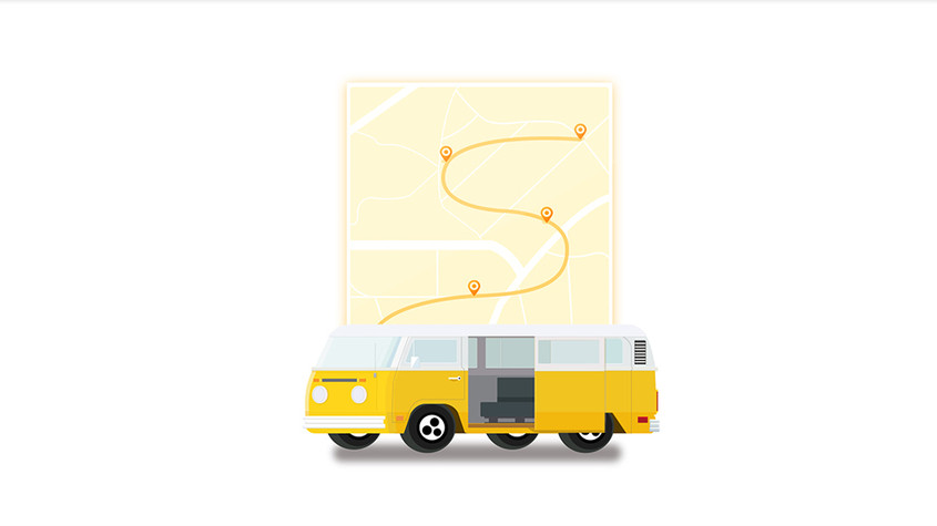 黄色带地图大巴车漫画元素gif图片