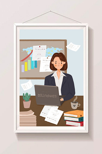 市场业绩分析商务办公办公室手绘插画图片
