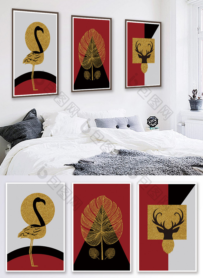 北欧风高端定制抽象几何动物客厅卧室装饰画