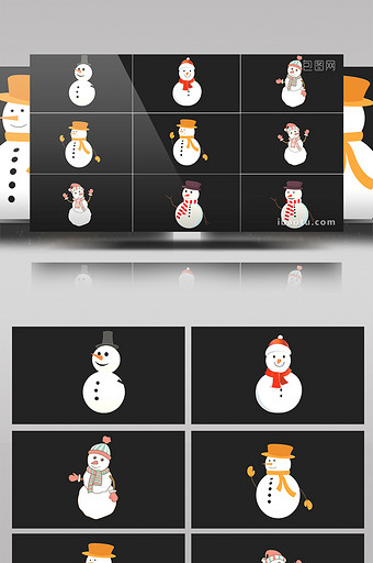 6组带通道圣诞节卡通雪人视频素材图片