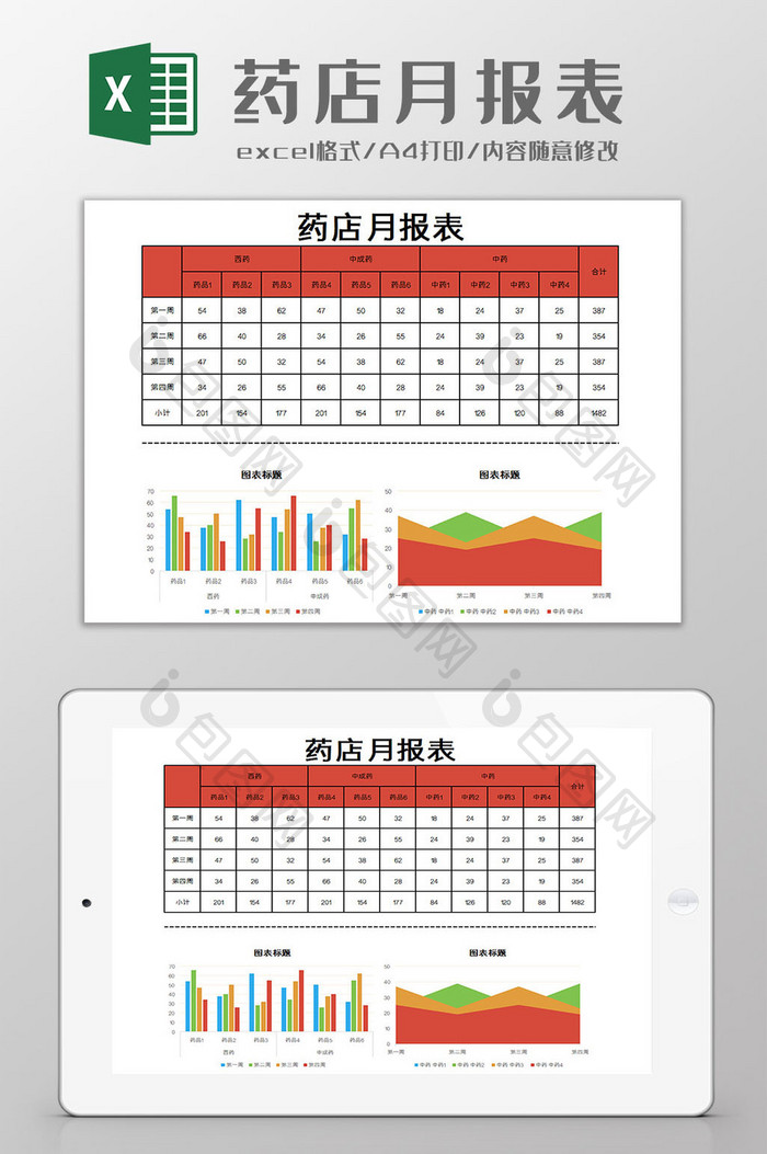 药店月报表excel模板