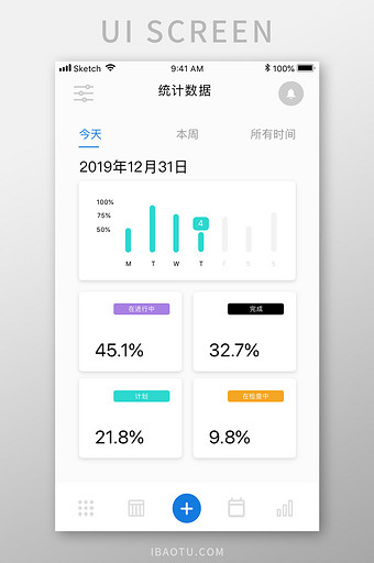 蓝色简约任务管理app数据统计移动界面图片