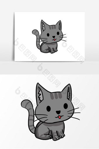 手绘灰猫卡通插画元素图片