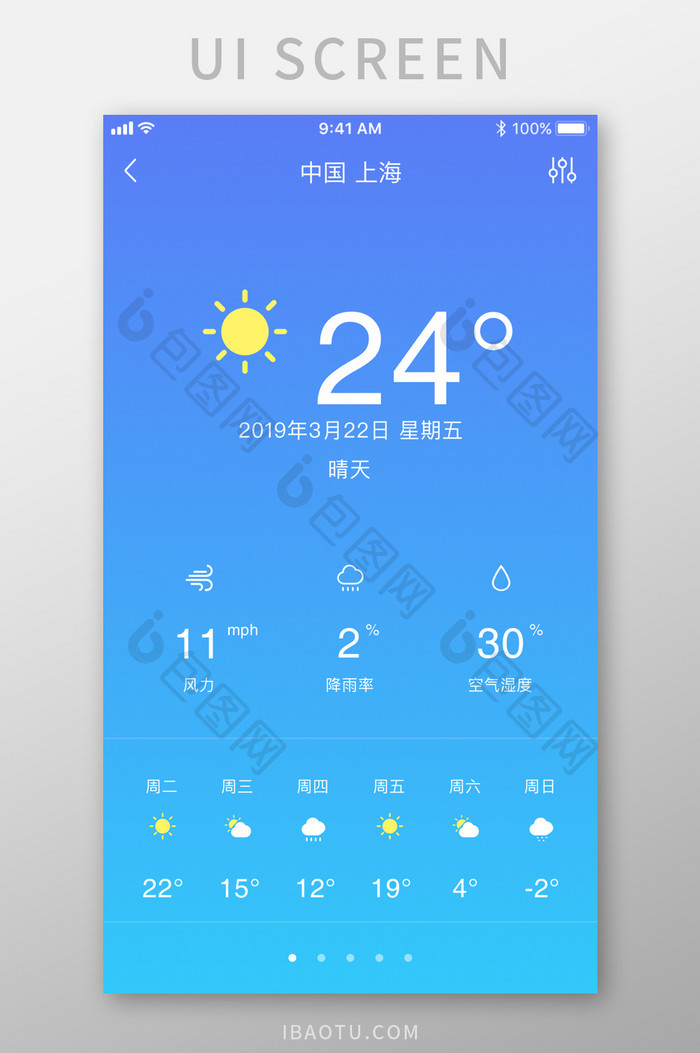 时尚简约渐变色天气预报UI移动界面