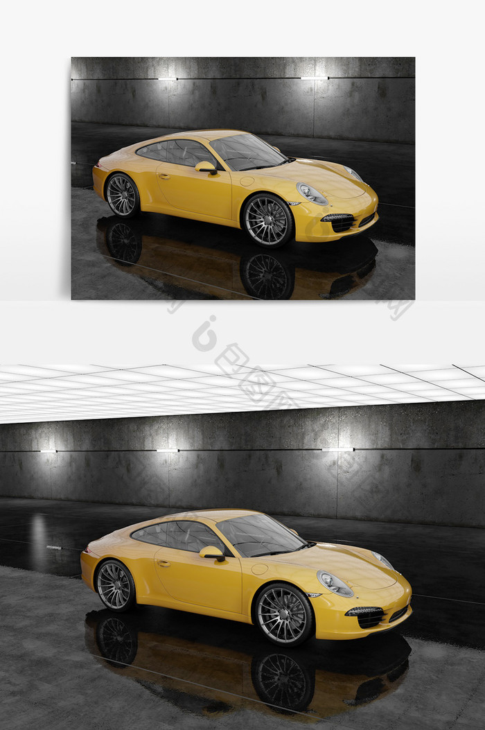 C4D模型黄色轿跑标准渲染器