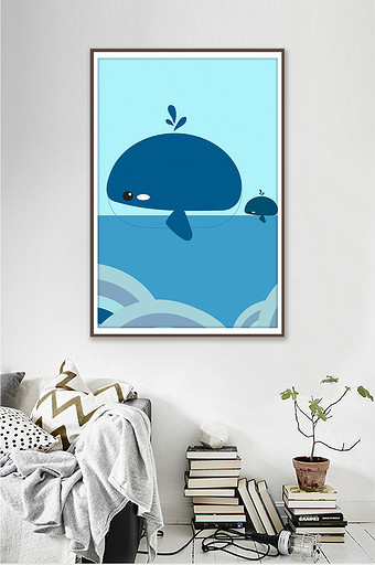 可爱蓝色鲸鱼插画装饰画图片