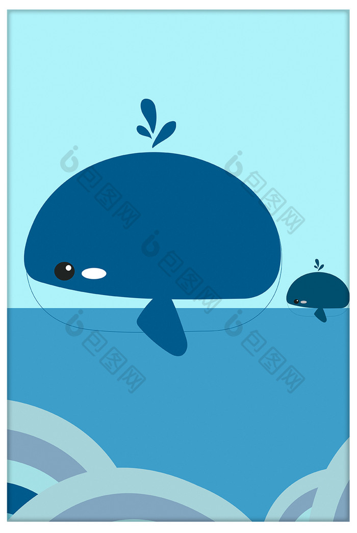 可爱蓝色鲸鱼插画装饰画