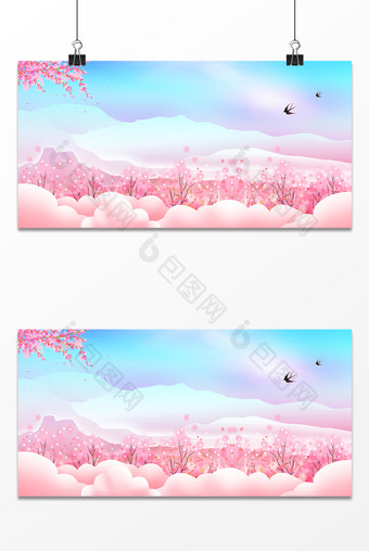 粉色唯美浪漫樱花促销广告海报背景图图片