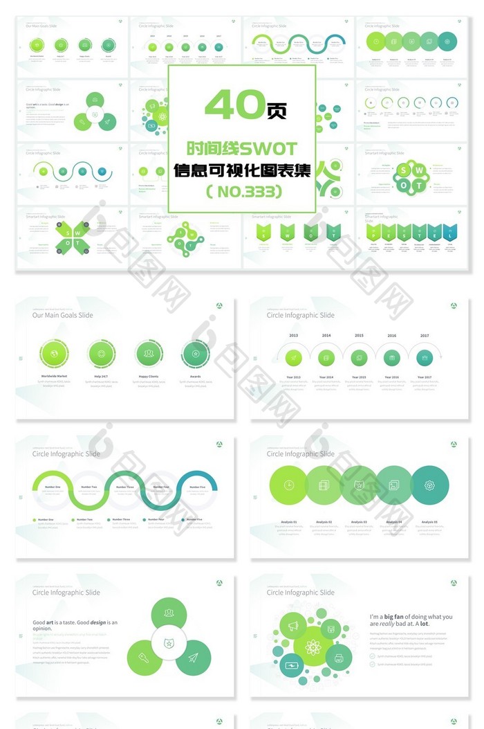 40页时间SWOT信息可视化PPT图表