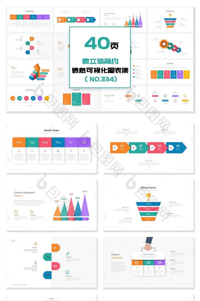 40页微立体简约信息可视化PPT图表