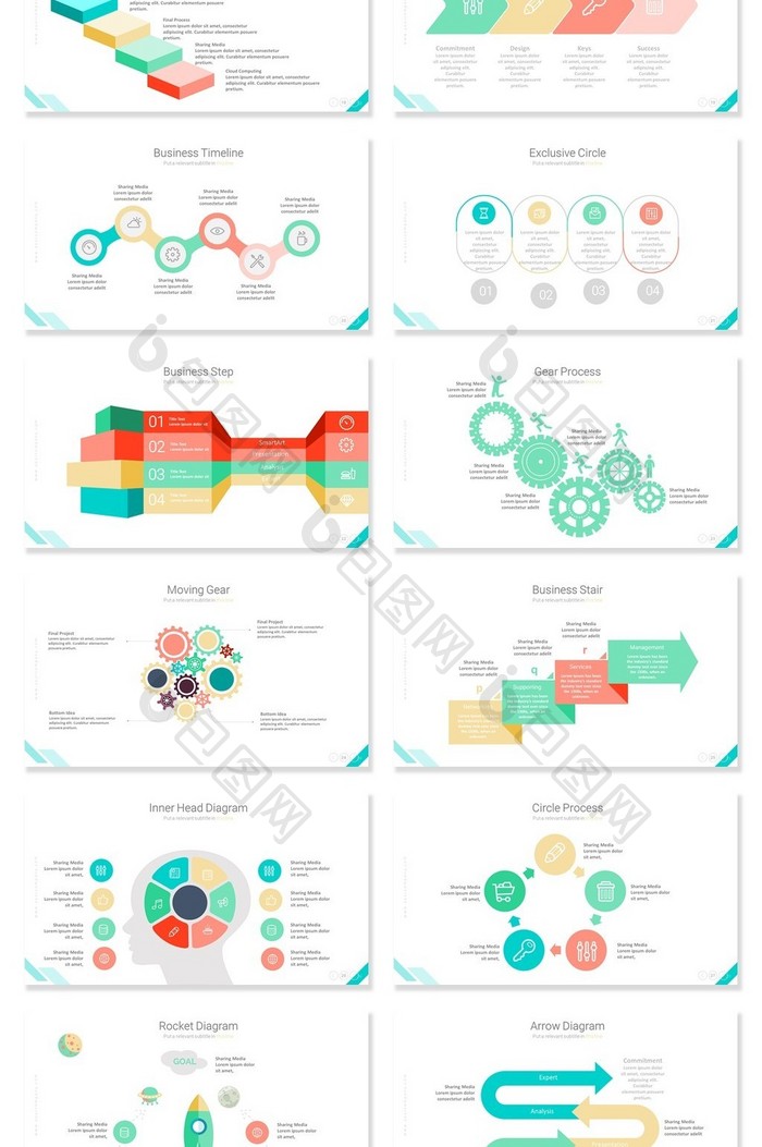 40页多彩箭头信息可视化PPT图表