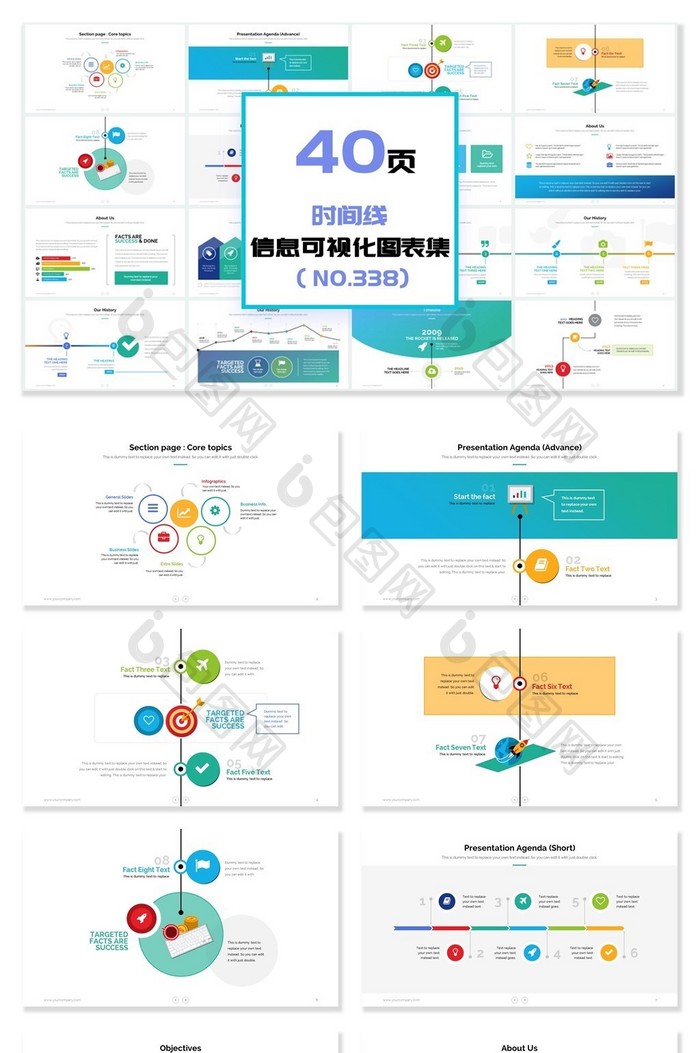 40页时间线信息可视化PPT图表