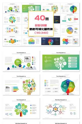 40页多彩创意树图形信息可视化PPT图表