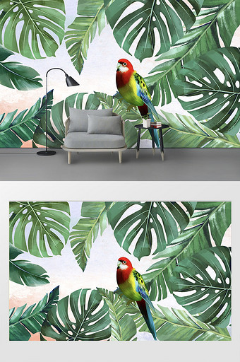 新现代绿色芭蕉植物叶子背景墙图片