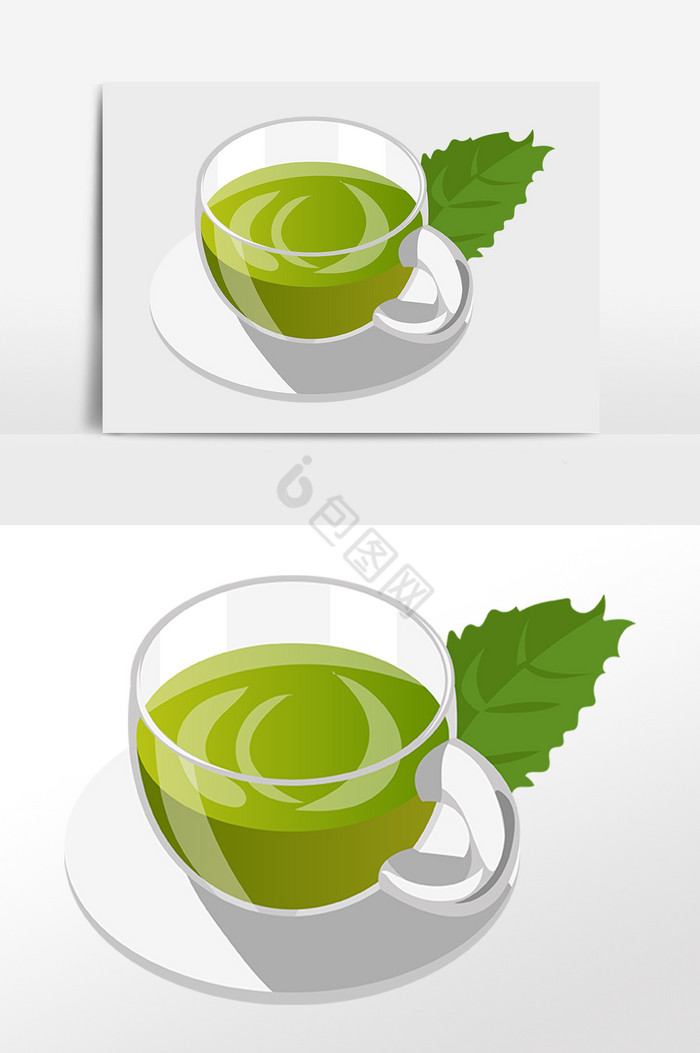绿茶茶杯插画图片