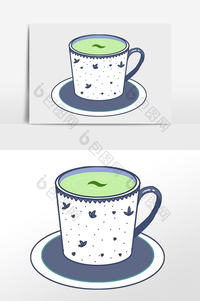 卡通绿茶茶杯插画
