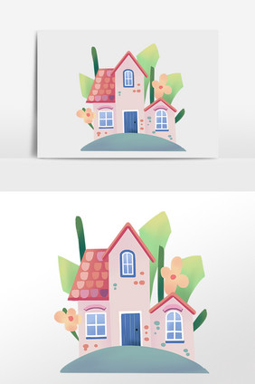 粉色小房子卡通插画