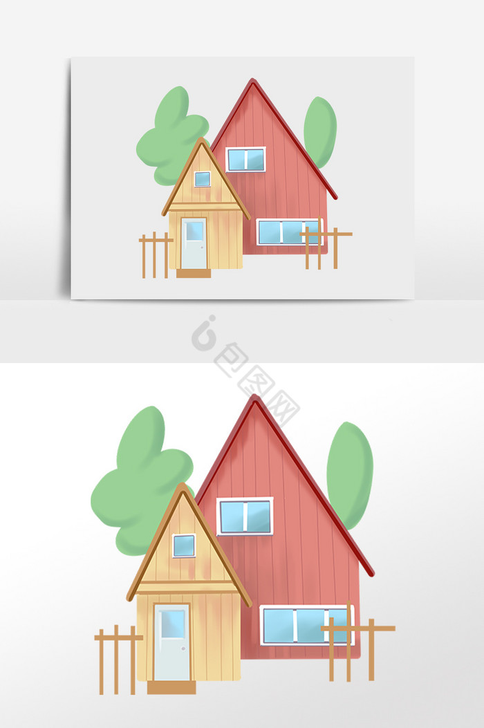 木质房屋插画图片