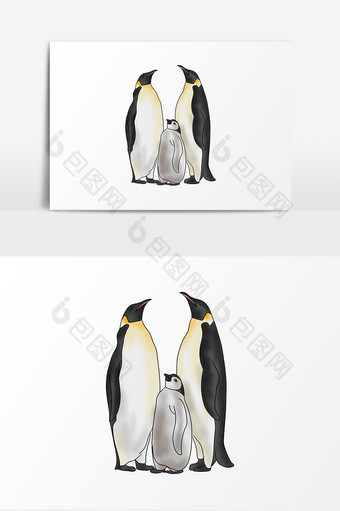 动物企鹅家庭卡通创意元素图片