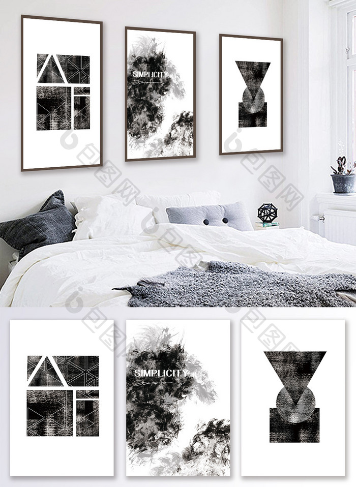 简欧高端黑白抽象几何风格客厅卧室装饰画