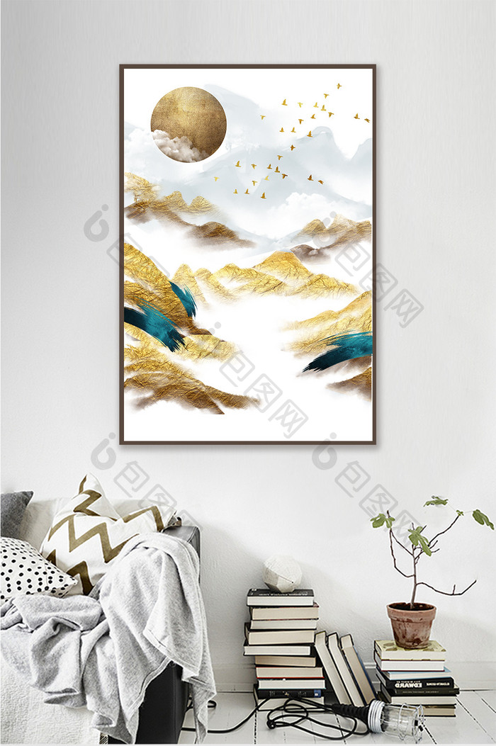 新中式中国风金箔山水风景抽象艺术装饰画